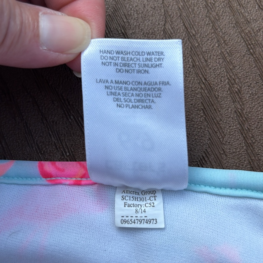 Carters 2 baby girl bathing suits 6-9 mo. 1 pc. flamingo, 2 pc. lemon rashguard - Picture 9 of 11
